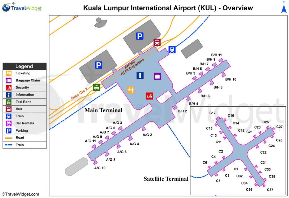 कुआलालंपुर हवाई अड्डे के मुख्य टर्मिनल का नक्शा