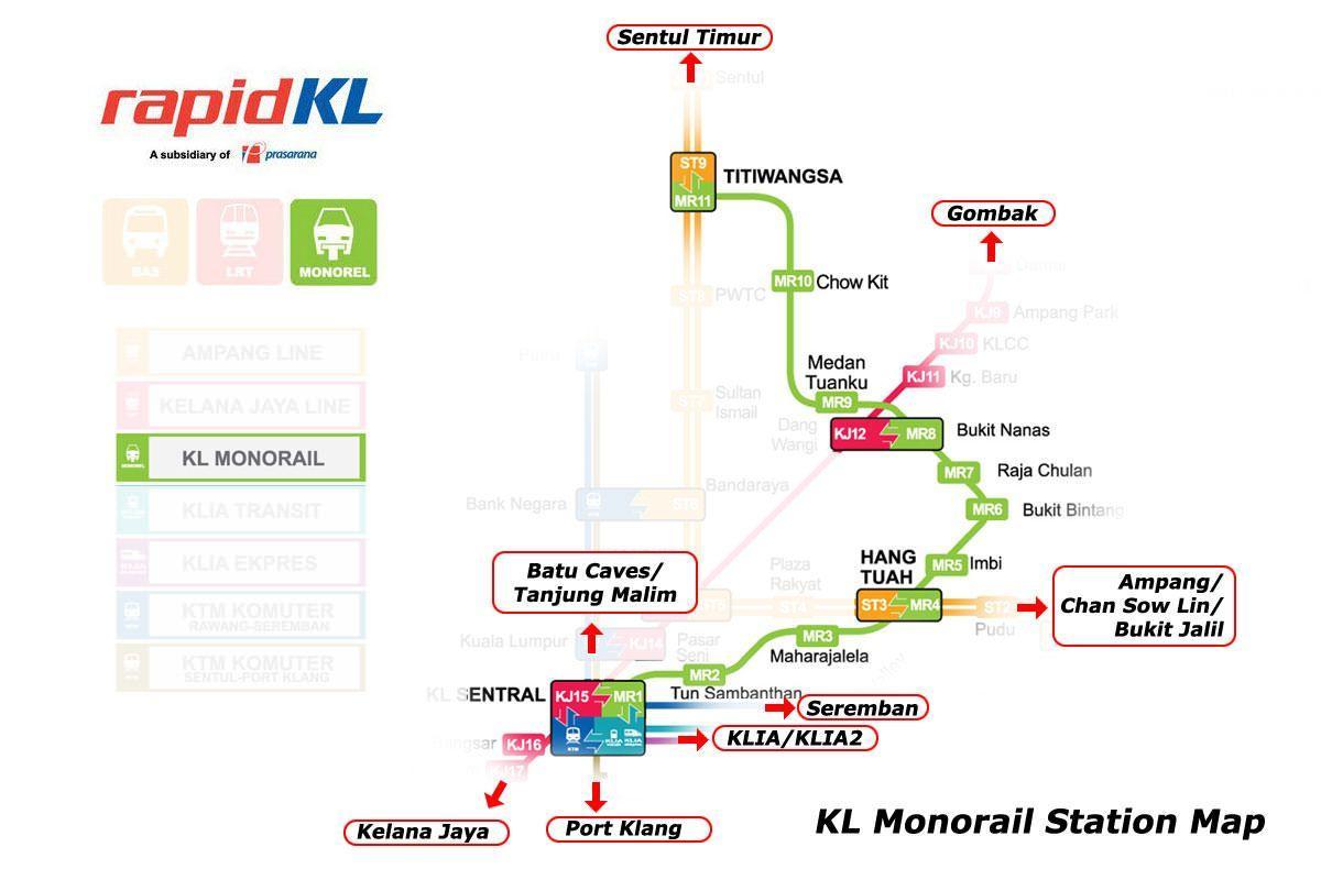 kl sentral मोनोरेल स्टेशन का नक्शा