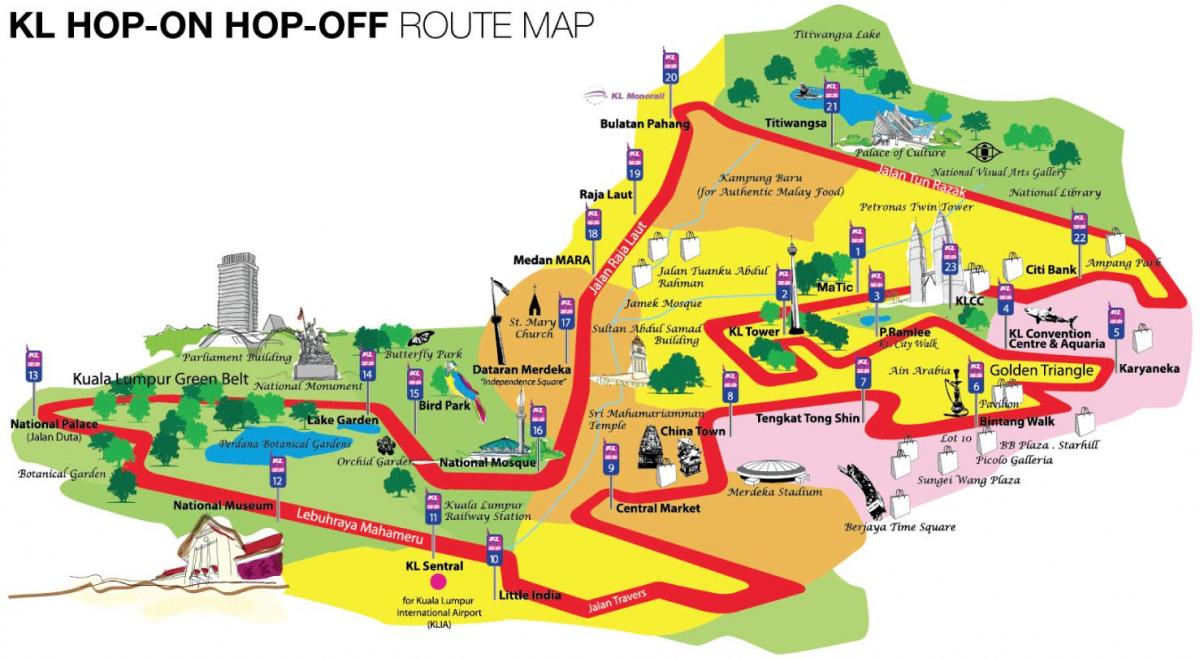 केएल हॉप पर हॉप ऑफ बस मानचित्र