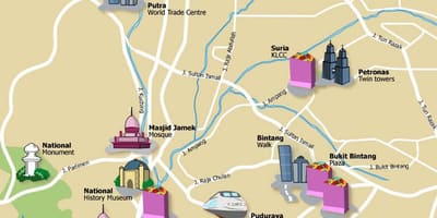 कुआलालंपुर रुचि के स्थानों के नक्शे